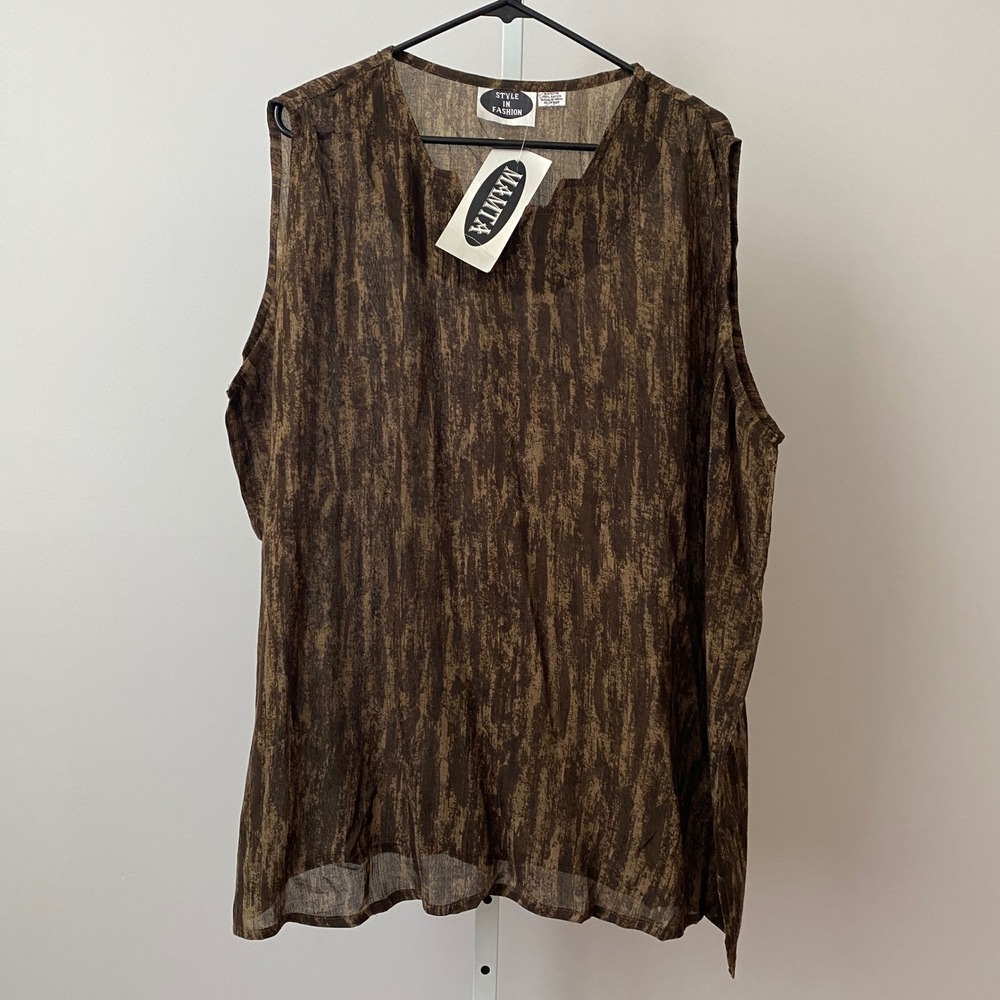 Mamta Rayon Boho Lagenlook Earth Colors Relaxed Sheer Tank Top Plus Size Brown